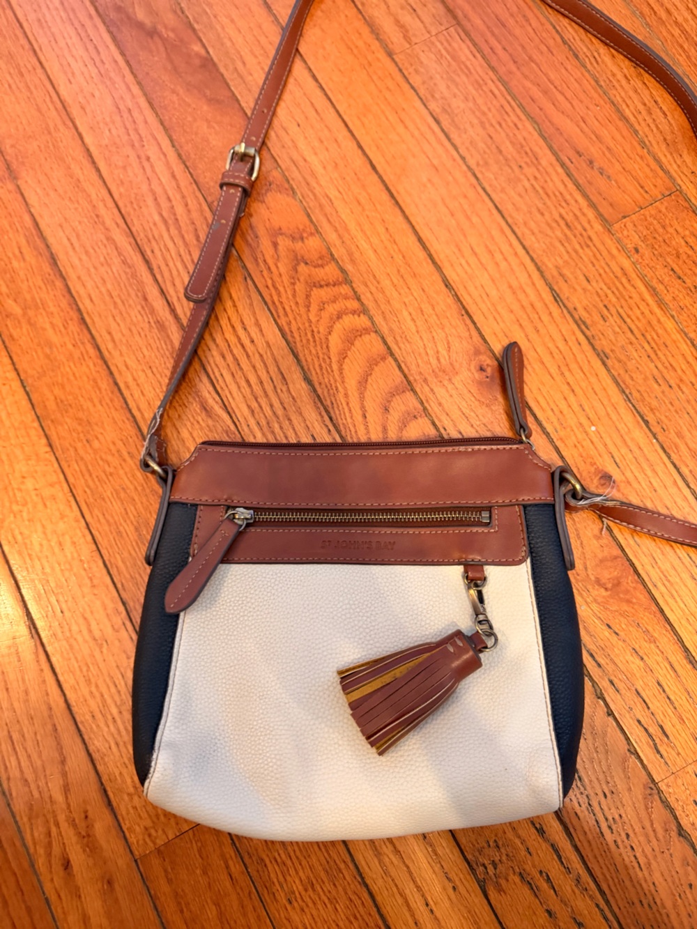 St. John's Bay Cream, Brown & Navy Crossbody Purse